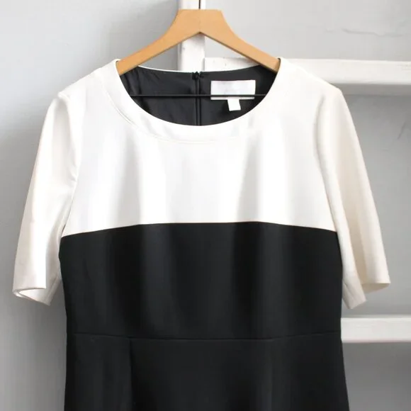 HUGO BOSS Daina White & Black Colorblock Sheath Elbow Sleeves Midi Dress Size 10 - Picture 5 of 10